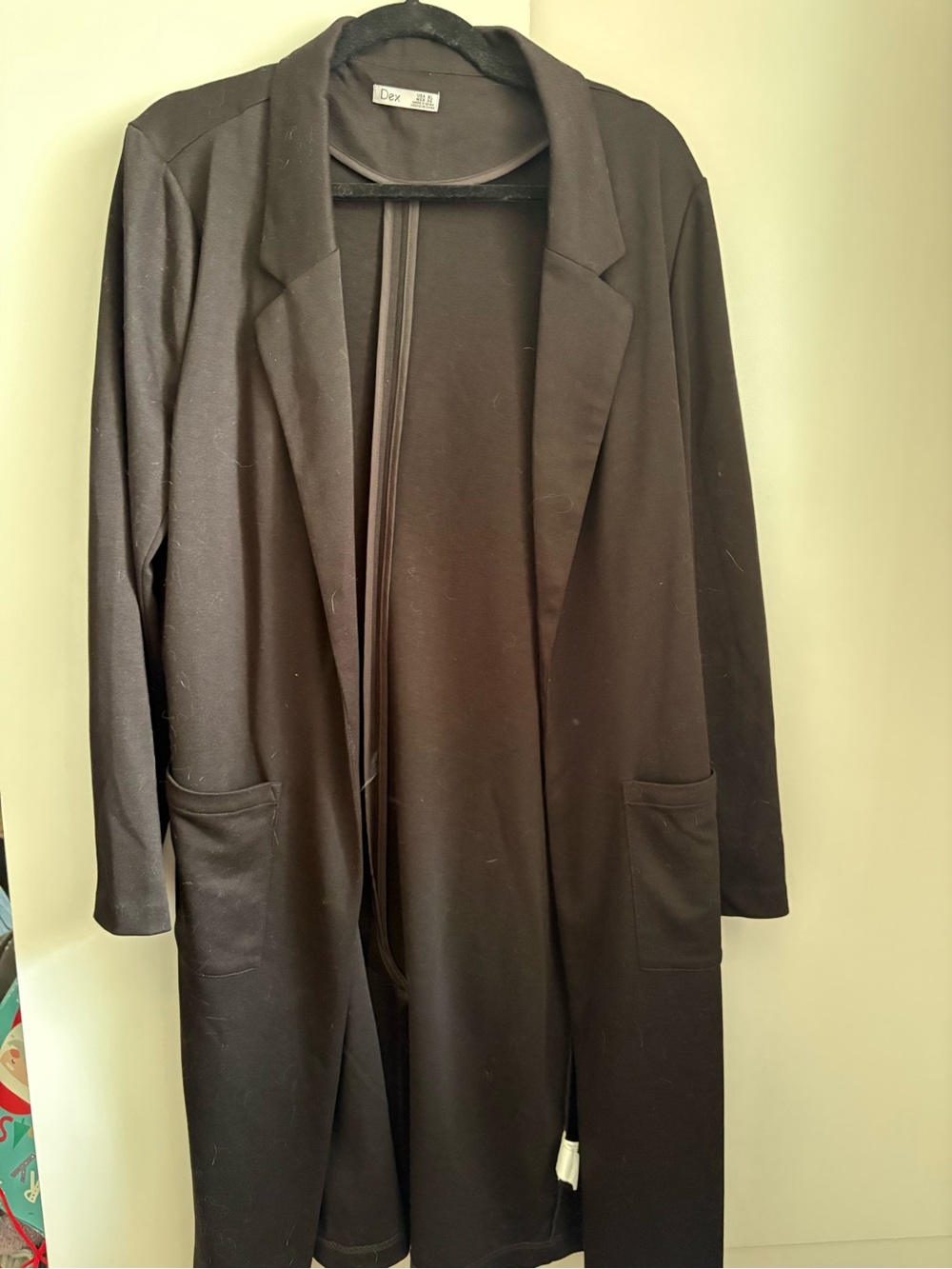 Dex Black Long Open Front Blazer Coat